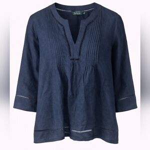 Lauren Ralph Lauren 100% Linen Navy Blue Top – Size Large